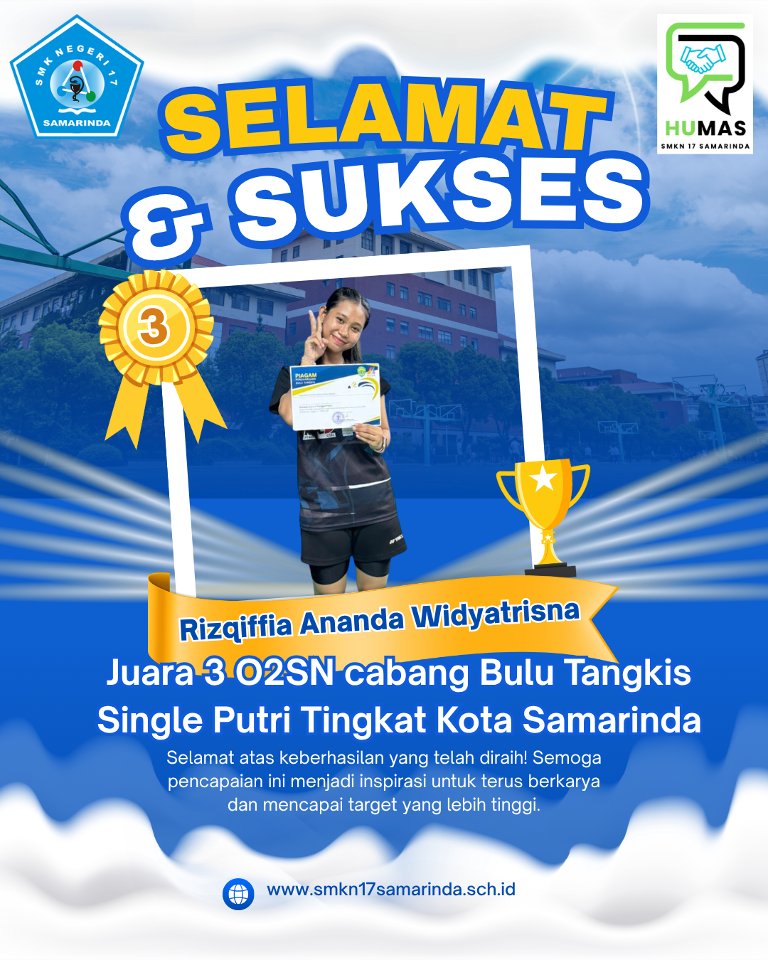 Siswi SMKN 17 Samarinda meraih juara 3 di O2SN Cabang Bulutangkis Tunggal Putri Siswi SMKN 17 Samarinda meraih juara 3 di O2SN Cabang Bulutangkis Tunggal Putri
