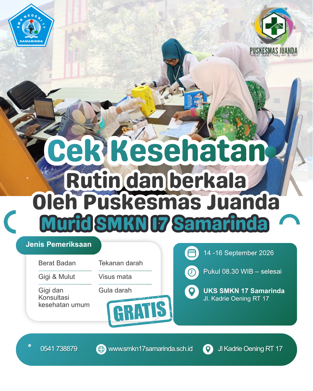 SMKN 17 Samarinda Laksanakan Penjaringan Kesehatan Rutin dan Berkala Bersama Puskesmas Juanda SMKN 17 Samarinda Laksanakan Penjaringan Kesehatan Rutin dan Berkala Bersama Puskesmas Juanda